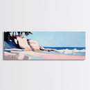 Cliffs, Waves, Pink Sand, Framed Canvas Print, Seascape Wall Art, Coastal Home Decor, Ocean Scene, Pastel Aesthetic, Relaxing Landscape