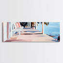 Lakeside Porch, Cozy Home Art, Summer House Aesthetic, Rustic Elegance, Pink and Blue Decor, Warm Vibes, Canvas Print, Relaxing View