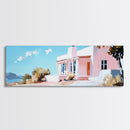 Coastal House, Summer Art, Beach Landscape, Framed Canvas Print, Mediterranean Wall Art, Minimalist Painting, Living Room Decoran Waves