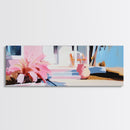 Pink House, Tropical Porch, Boho Architecture, Canvas Print, Living Room Wall Art, Sunlit Patio, Mediterranean Decor, Modern Art