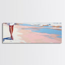 Walking on Beach, Coastal Art, Ocean Painting, Minimalist Seascape, Pastel Sand Decor, Nautical Wall Print, Living Room Art, Canvas Print