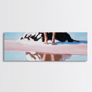 Seated on Rock, Serene Beach, Pink Tones, Coastal Minimalism, Contemporary Decor, Canvas Print, Bedroom Wall Art, Boho Vibes