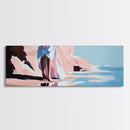 Woman Walking, Elegant Art, Coastal Chic, Bedroom Wall Art, Fashion Illustration, Soft Pastel Tones, Framed Canvas Print, Feminine Decor