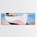 White Canoe, Coastal Wall Art, Seaside Aesthetic, Framed Canvas Print, Minimalist Boat Painting, Nautical Beach House Art, Ocean Decor
