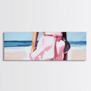 Beach Walk, Soft Waves, Feminine Coastal, Romantic Seascape, Framed Canvas Print, Boho Art, Bedroom Wall Art, Minimalist Aesthetic