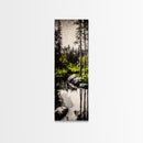Tranquil River, Black White Nature, Reflective Water Scene, Forest Wall Decor, Rustic Landscape, Living Room Art, Framed Canvas Print