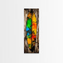 Rustic Surfboard, Abstract Art, Beach House Decor, Framed Canvas Print, Boho Wall Art, Coastal Living Room Artwork, Vibrant Painting