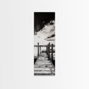 Wooden Dock, Black and White Lake Art, Rustic Cabin Wall Decor, Peaceful Waterfront Scene, Minimalist Landscape, Canvas Print