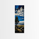 Serene Countryside Scene, Blue Sky Landscape, Peaceful Nature Art, Framed Canvas Print, Minimalist Home Decor, Bedroom Wall Art