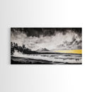 Stormy Ocean, Mountain View, Dramatic Landscape, Coastal Art, Black and White, Framed Canvas Print, Modern Wall Art, Office Decor