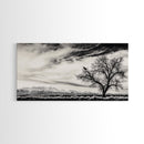 Lone Tree, Monochrome Landscape, Dramatic Sky, Framed Canvas Print, Moody Wall Art, Nature Scene, Modern Rustic Decor, Entryway Wall Art