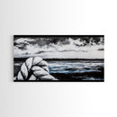 Nautical Art, Coastal Rope, Black and White, Framed Canvas Print, Beach House Decor, Minimalist Wall Art, Modern Ocean Painting