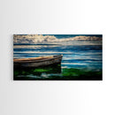 Lonely Boat, Ocean Painting, Nautical Home Decor, Framed Canvas Print, Coastal Wall Art, Blue Water Art, Beach House Art
