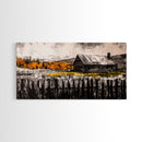 Rustic Cabin, Fall Foliage, Country Home Art, Canvas Print, Autumn Wall Decor, Farmhouse Wall Art, Cozy Living Room Art