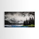 Snowy Mountains, Misty, Forest, Black and White, Canvas Print, Rustic Cabin Decor, Winter Wall Art, Nature Home Decor, Living Room Art