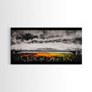 Train Bridge, Dramatic Sky, Mountains, Framed Canvas Print, Moody Landscape, Black and White Art, Rustic Decor, Office Wall Art