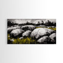 Boulder Landscape, Black and White, Nature Scene, Framed Canvas Print, Rustic Wall Art, Minimalist Decor, Wilderness Theme, Cabin Art