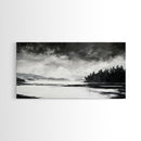 Monochrome Landscape Art, Misty Lake Canvas Print, Nature Wall Decor, Black and White Painting, Living Room Artwork, Framed Canvas Print