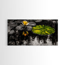 Lotus Pond, Serenity, Zen, Framed Canvas Print, Black and White Nature Art, Japanese Water Lily Decor, Minimalist Meditation Wall Art