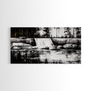 Waterfall Landscape, Black and White Nature Art, Forest Wall Decor, Rustic Art, Minimalist Landscape, Cabin Artwork, Framed Canvas Print