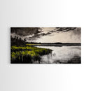 Marshland, Moody Sky, Lakeside View, Canvas Print, Nature Photography, Living Room Wall Art, Rustic Landscape, Neutral Tones Decor