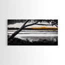 River Sunset, Golden Hour Reflection, Tranquil Waterscape, Moody Landscape Art, Nature Lover Gift, Canvas Print, Bedroom Wall Decor