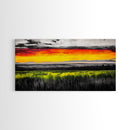 Sunset Meadow, Vibrant Sky Over Rolling Hills, Nature Landscape Painting, Bold Color Art, Canvas Print, Farmhouse Decor, Dining Room Art