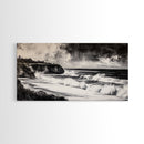 Ocean Waves, Coastal Landscape, Black and White, Framed Canvas Print, Nautical Wall Art, Minimalist Art, Living Room Wall Decor