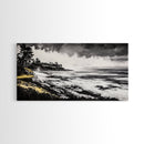 Rocky Shore, Monochrome Art, Serene Beach, Canvas Print, Coastal Landscape, Minimalist Art, Office Wall Decor, Nature Inspired Art