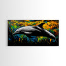 Dolphin, Ocean, Vibrant, Abstract, Framed Canvas Print, Colorful Sea Life Wall Art, Coastal Decor, Beach House Art, Nautical Theme