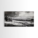 Winter Landscape, Black White, Scenic Country Road, Framed Canvas Print, Serene Nature Art, Rustic Wall Decor, Bedroom Artwork