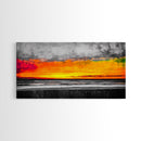 Coastal Sunset, Ocean Horizon, Bold Colors, Black and White Contrast, Modern Abstract, Warm Tones, Large Wall Art, Framed Canvas Print ?