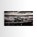 Marshland, Serene, Nature, Black and White, Framed Canvas Print, Landscape Painting, Rustic Wall Art, Cabin Decor, Neutral Tone Art