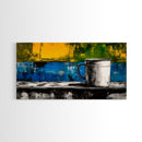 Abstract Mug Art, Colorful Kitchen Decor, Coffee Lover Gift, Modern Wall Art, Framed Canvas Print, Vibrant Home Accent