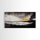 Volcano Eruption, Dramatic Landscape Art, Black and White Wall Art, Fiery Sunset Painting, Large Framed Canvas Print, Office Decor