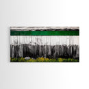 Rustic Fence, Green Landscape, Modern Country Art, Black and White with Color, Nature Inspired, Farmhouse Decor, Serene View, Canvas Print