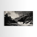 Waterfall Painting, Dramatic Nature, Mountain River, Framed Canvas Print, Monochrome Art, Nature Decor, Lodge Wall Art, Rustic Home