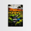 Tropical Landscape, Palm Trees, Sunset Glow, Framed Canvas Print, Vibrant Wall Art, Living Room Decor, Modern Colorful Art, Nature Scene