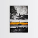 Volcanic Sunset, Black and White, Dramatic Sky, Framed Canvas Print, Moody Wall Art, Modern Landscape, Office Decor, Nature Aesthetic
