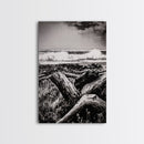 Ocean Waves, Stormy Sky, Framed Canvas Print, Coastal Wall Art, Black and White Seascape, Beach House Decor, Nautical Art, Modern Style