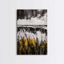 Ocean, Grass, Stormy Weather, Framed Canvas Print, Black and White Seascape, Modern Minimalist Art, Coastal Living, Neutral Wall Decor