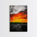Fiery Sunset, Abstract Landscape, Vibrant Colors, Warm Tones, Fall Wall Decor, Bold Statement Art, Living Room Art, Framed Canvas Print