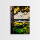 Hammock Breeze, Ocean View, Beach Retreat, Tropical Wall Art, Nature Decor, Black and White Painting, Framed Canvas Print, Coastal Vibes