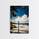 Palm Tree Beach Scene, Vibrant Blue Sky, Tropical Art, Coastal Landscape, Modern Ocean Wall Decor, Summer Home Artwork, Canvas Print