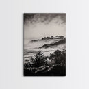 Misty Coast, Black White Art, Framed Canvas Print, Coastal Landscape, Foggy Ocean, Living Room Art, Nautical Decor, Monochrome Art