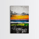 Vibrant Sunset, Ocean Horizon, Dramatic Sky, Framed Canvas Print, Coastal Home Decor, Living Room Wall Art, Abstract Art