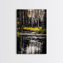Forest Reflection, Black and White Landscape, Rustic Home Art, Nature Inspired Painting, Cabin Wall Decor, Framed Canvas Print