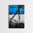 Abstract Blue Horizon, modern minimalist art, bold blue painting, industrial decor, expressive wall art, framed canvas print, office wall