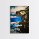 Coastal Cliff, Ocean Canvas Print, Nature Wall Art, Beach House Decor, Seascape Painting, Vibrant Blue Green Artwork, Office Art