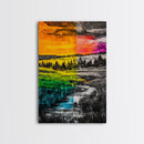 Vibrant Sunset, Colorful Landscape, Bold Abstract Art, Nature Inspired, Modern Painting, Framed Canvas Print, Living Room Wall Decor